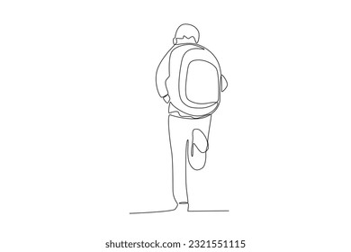 Un estudiante atropelló con una gran bolsa. Volver al plano de una línea escolar