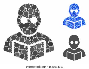 Student read book composition of circle elements in various sizes and color tones, based on student read book icon. Vector circle elements are organized into blue collage.
