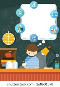 Student Read and Write Book Education Frame and Icons, Learning and Study in Flat Design Style