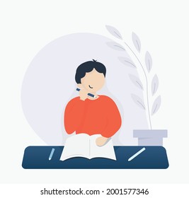 estudiante leyendo un libro, volviendo al vector de caricatura escolar