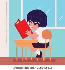 estudiante leyendo un libro, volviendo a la escuela