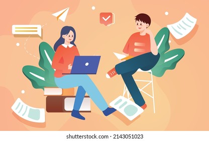 Student is reading book with countdown date in background, vector illustration