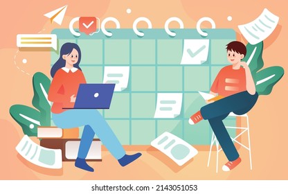 Student is reading book with countdown date in background, vector illustration