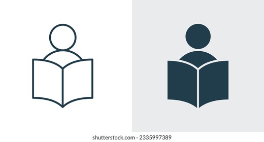 Vector de icono del libro de lectura de estudiantes. ilustración de línea y sólida