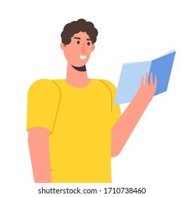 Student reading book,  preparing for examination. Books lover concept. Vector Illustration