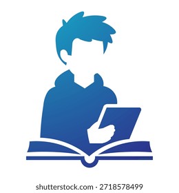 Estudiante leyendo un libro y una tableta, simbolizando la educación y el aprendizaje modernos