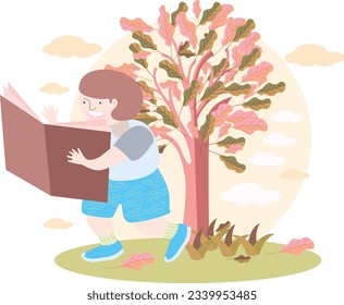 student reading book in unique style soft color vector illustration