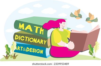 libro de lectura de estudiantes con estilo único ilustración vectorial de color suave