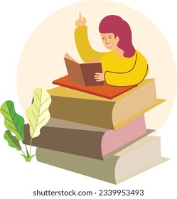 student reading book in unique style soft color vector illustration