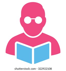 Student Reading Book vector icon. Style is bicolor flat symbol, pink and blue colors, rounded angles, white background.