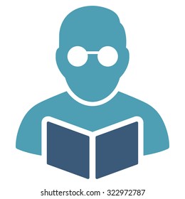 Student Reading Book vector icon. Style is bicolor flat symbol, cyan and blue colors, rounded angles, white background.