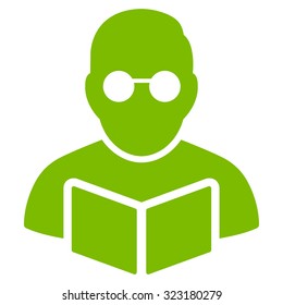 Student Reading Book vector icon. Style is flat symbol, eco green color, rounded angles, white background.