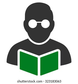 Student Reading Book vector icon. Style is bicolor flat symbol, green and gray colors, rounded angles, white background.