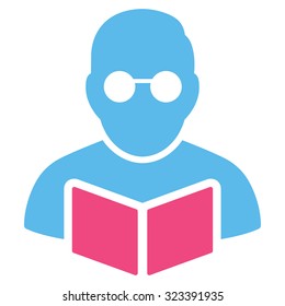Student Reading Book vector icon. Style is bicolor flat symbol, pink and blue colors, rounded angles, white background.