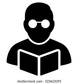 Student Reading Book vector icon. Style is flat symbol, black color, rounded angles, white background.