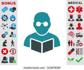 Student Reading Book vector icon. Style is bicolor flat symbol, soft blue colors, rounded angles, white background.