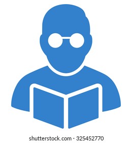 Student Reading Book vector icon. Style is flat symbol, cobalt color, rounded angles, white background.