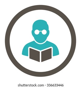 Student Reading Book vector icon. Style is bicolor flat rounded symbol, grey and cyan colors, rounded angles, white background.