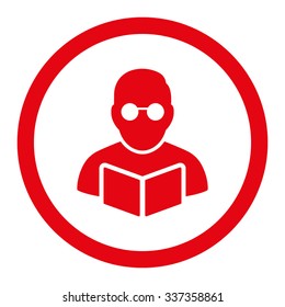 Student Reading Book vector icon. Style is flat rounded symbol, red color, rounded angles, white background.