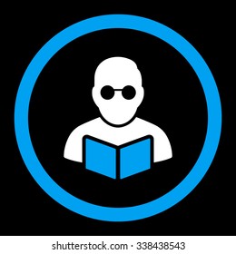 Student Reading Book vector icon. Style is bicolor flat rounded symbol, blue and white colors, rounded angles, black background.