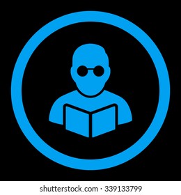 Student Reading Book vector icon. Style is flat rounded symbol, blue color, rounded angles, black background.
