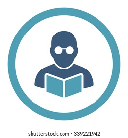 Student Reading Book vector icon. Style is bicolor flat rounded symbol, cyan and blue colors, rounded angles, white background.