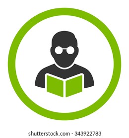 Student Reading Book vector icon. Style is bicolor flat rounded symbol, eco green and gray colors, rounded angles, white background.