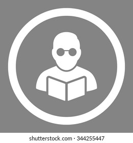 Student Reading Book vector icon. Style is flat rounded symbol, white color, rounded angles, gray background.