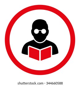Student Reading Book vector icon. Style is bicolor flat rounded symbol, intensive red and black colors, rounded angles, white background.