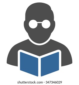 Student Reading Book vector icon. Style is bicolor flat symbol, cobalt and gray colors, rounded angles, white background.