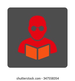 Student Reading Book vector icon. Style is flat rounded square silver button with red symbol, white background.