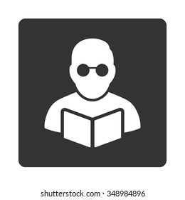 Student Reading Book vector icon. Style is flat rounded square button, white and gray colors, white background.