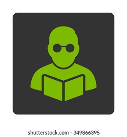 Student Reading Book vector icon. Style is flat rounded square button, eco green and gray colors, white background.