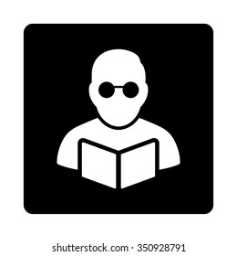 Student Reading Book vector icon. Style is flat rounded square button, white and black colors, white background.