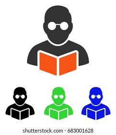 Student Reading Book vector pictograph. Illustration style is a flat iconic colored symbol with different color versions.