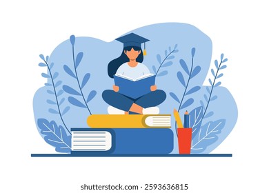 Student Reading Books for Knowledge and Graduation Success