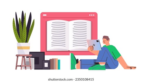 student reading e-book on tablet pc online education distance learning concept horizontal
