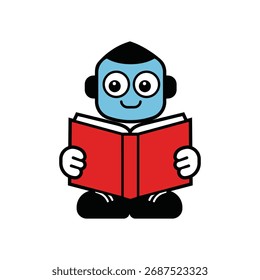 Student Reading Mascot Cartoon Vector Illustration