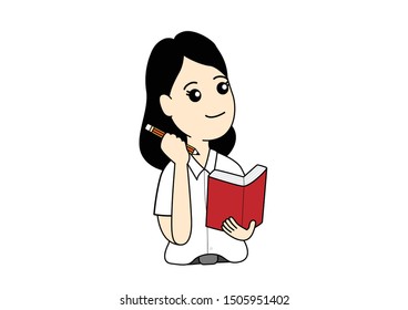 Student reading and thinks finds a solution, Cartoon vector illustration
