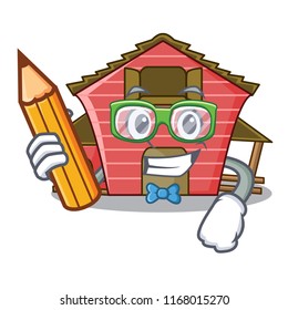 Student a red barn house character cartoon