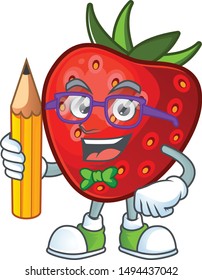 Student red strawberry character mascot for symbol cartoon