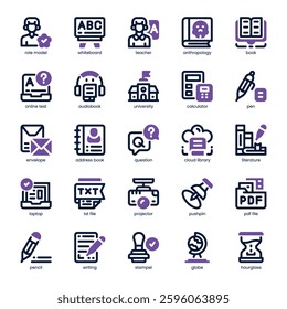 Student Resources Icon pack for your website, mobile, presentation, and logo design. Student Resources Icon dual tone design. Vector graphics illustration and editable stroke.