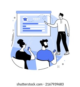 Sistema de respuesta estudiantil aisló ilustraciones vectoriales de dibujos animados. Grupo de gente diversa usando el Sistema de Respuesta Estudiantil, clases inteligentes, visualizaciones de datos, programas de grado de cartografía vectorial.