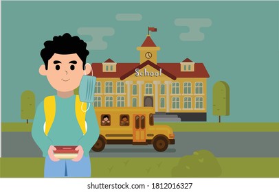 A student returns to school during the Corona virus, wearing a mask