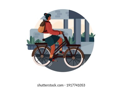 Student riding cycle to reach school Vector Illustration concept. Flat illustration isolated on white background.
