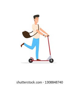 student riding a scooter. man hurries about his business on a scooter. Vector illustration isolated on white background.