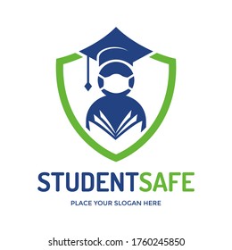 Student safe vector logo template. This design use mask and human symbol. Suitable for education.