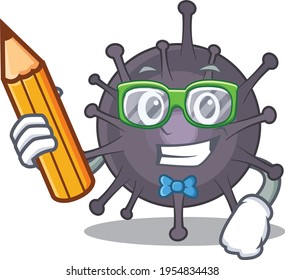 A student salmonella mascot design study at home during pandemic. Vector illustration
