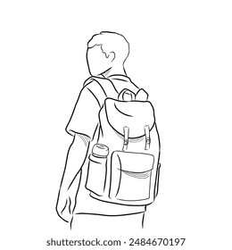 student with a school bag on his back hand drawn vector