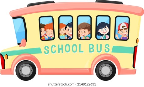 Estudiante en autobús escolar con ilustración de fondo blanco